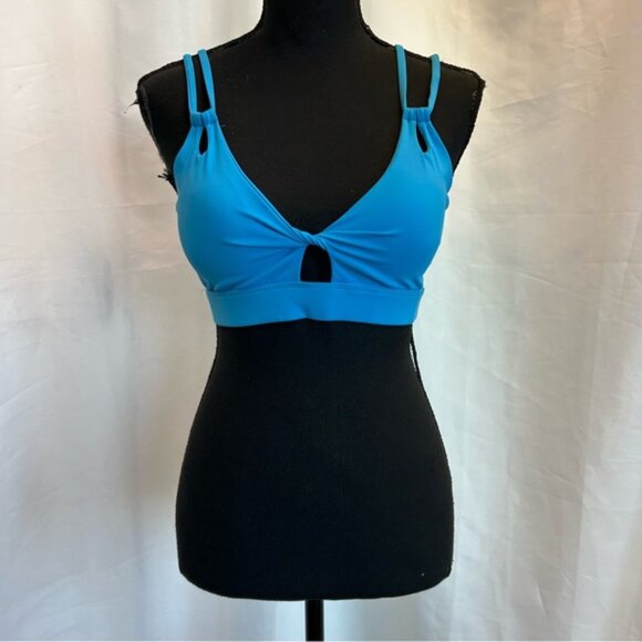 Womens Blue Strappy sweetheart neckline crisscross Sports Bra gym fitness yoga - Picture 3 of 13